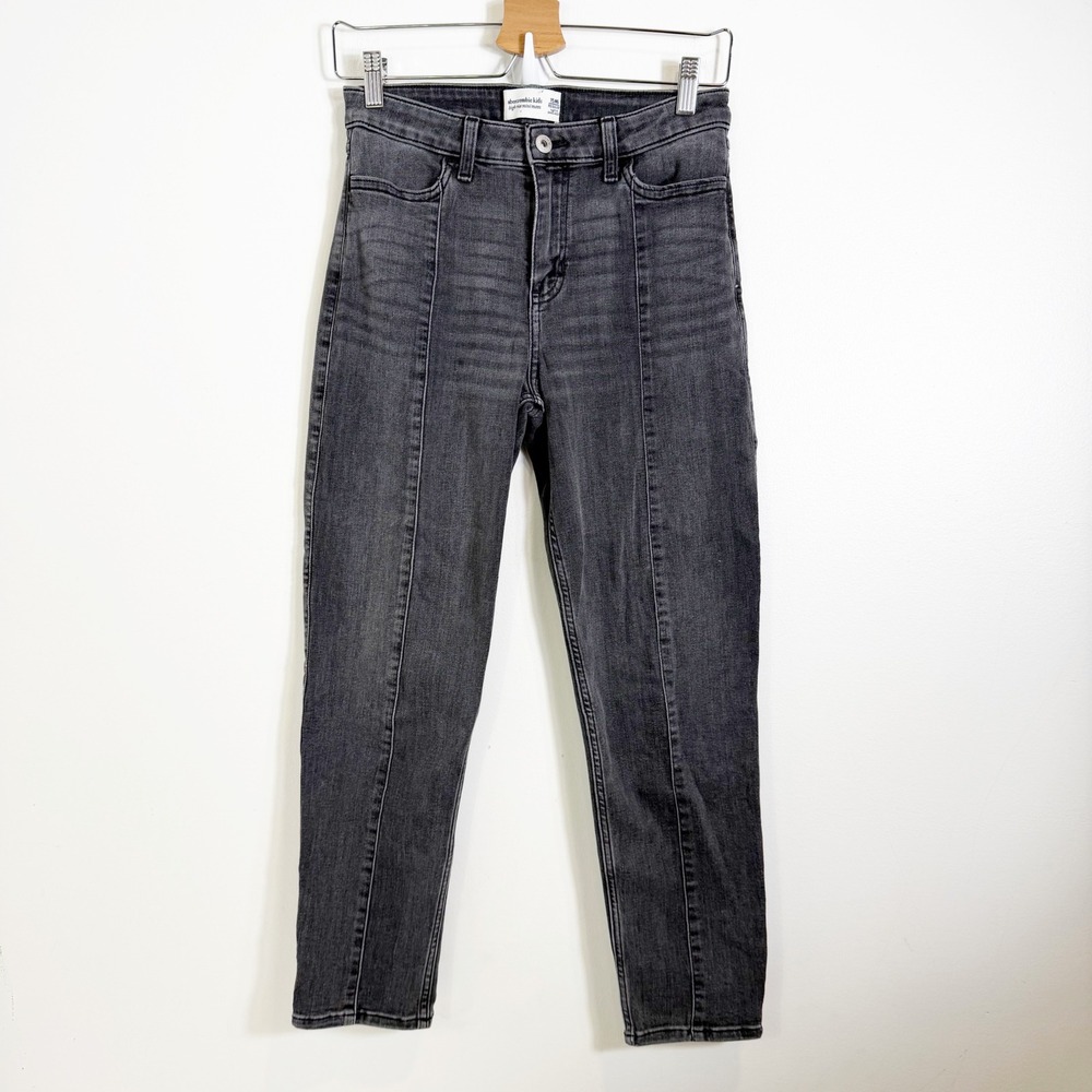 Abercrombie Kids Jeans Girls 15/16 Black High Rise Mini Mom Front Seam Denim